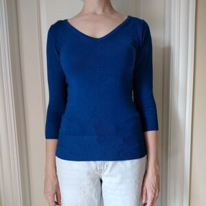 Forever 21 V-Neck Sweater 3/4 Sleeve Size Small Cobalt Blue Pullover Sweater
